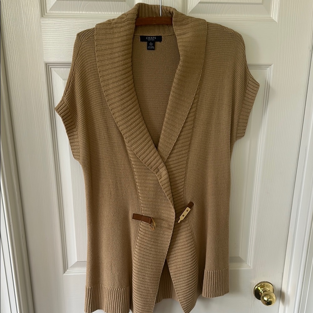 Chaps Tan Cardigan Sweater with Shawl Collar